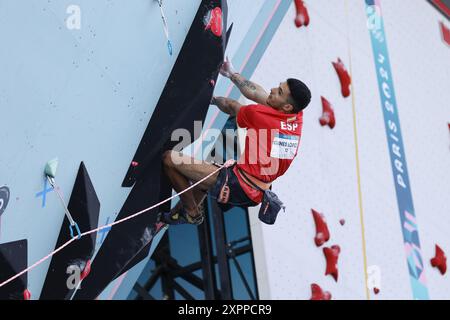 GINES LOPEZ Alberto aus Spanien Sport Climbing Men&#39;s Boulder &amp; Lead, Semifinale Lead während der Olympischen Spiele Paris 2024 am 7. August 2024 im Sportkletterzentrum Le Bourget in Le Bourget, Frankreich Stockfoto