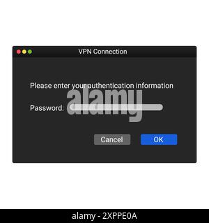 Fenster VPN-Verbindung. Registrierung auf vpn-Server. Stock Vektor