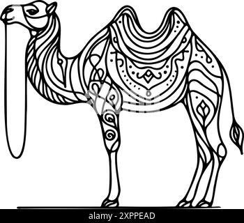 Ein Kamel mit langem Hals und langem Schwanz. Das Kamel steht auf weißem Hintergrund Stock Vektor