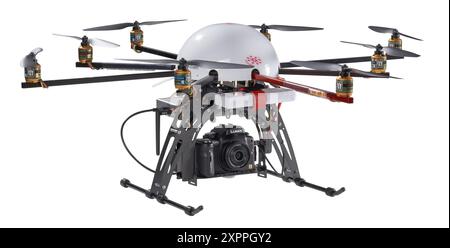 Vintage Octocopter Kamera-Drohne mit Gimbal fliegen, 2011 Stockfoto