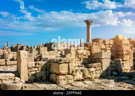 Κourion alte Ruinen der antiken Stadt. Achilles' House Kourio Basilika im Apollo-Heiligtum im Kourion-Weltkulturerbe Archäologische Sit Stockfoto