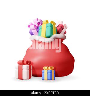 3D offener weihnachtsmann-Sack voller Geschenkboxen Stock Vektor