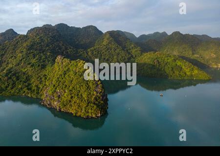 Aus der Vogelperspektive des Cat Ba Nationalparks auf Cat Ba Island, Lan Ha Bay, Haiphong, Vietnam, Asien Stockfoto