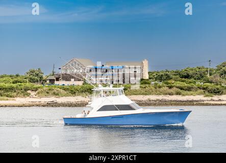 Sportfischboot, keine Ausreden, um in den Hafen von montauk zu kommen Stockfoto