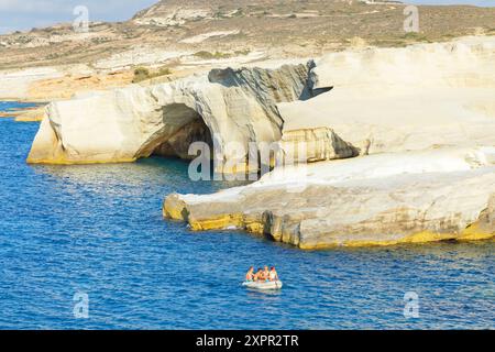 Felsformationen, Sarakiniko, Insel Milos, Griechenland Stockfoto