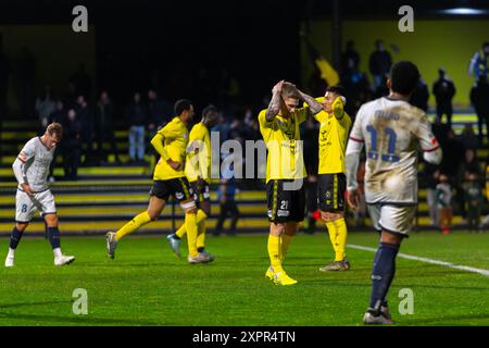 Cranbourne, Victoria, Australien. August 2024. NICHOLAS OLSEN (21) von Heidelberg United verpasst knapp eine Chance zum Tor. Heidelberg United FC war Gastgeber des Central Coast Mariners FC im Olympiapark in Heidelberg. (Kreditbild: © James Forrester/ZUMA Press Wire) NUR REDAKTIONELLE VERWENDUNG! Nicht für kommerzielle ZWECKE! Stockfoto