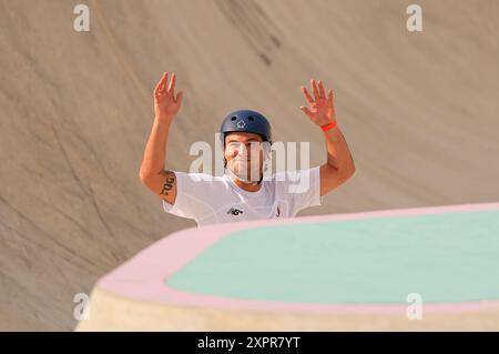 7. August 2024: Alex Sorgente (Italien) tritt am 12. Tag der Olympischen Spiele in La Concorde in Paris an. Ulrik Pedersen/CSM. Stockfoto
