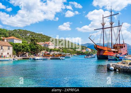 SIPAN, KROATIEN - 28. JUNI 2024: Sipan, auch Goldene Insel genannt, ist eine der drei bewohnten Elaphiti-Inseln in der Adria. Die isl Stockfoto