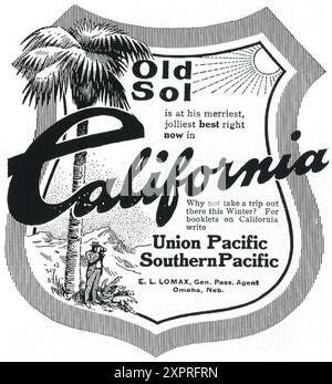 1904 Union Pacific Southern Pacific Railroad Ad - Old sol California Stockfoto