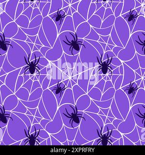 Dieses bezaubernde lila Spinnen- und Webmuster ist perfekt für Halloween-Motive und Dekorationen Stock Vektor