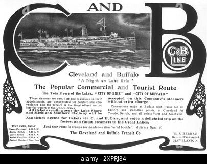 1905 die C und B Cleveland und Buffalo Transit Co Dampfschiff-Kreuzfahrt - Dampferschiffe „City of Erie“ und „City of Buffalo“ Stockfoto