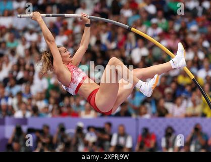Paris, Frankreich. August 2024. Alysha Newman aus Kanada tritt am 7. August 2024 bei den Olympischen Spielen 2024 in Paris an. Quelle: Li Ming/Xinhua/Alamy Live News Stockfoto