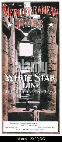 1913 White Star Cruise Line Ad - mediterrane Kreuzfahrten - Rivera Italien Ägypten Stockfoto