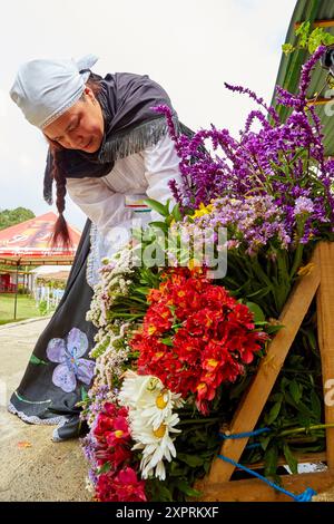 Stuhl Blumen, Silleteros, Familia Londoño, Santa Elena, Medellin, Antioquia, Kolumbien, Südamerika Stockfoto