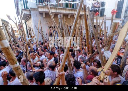 Moros y Cristianos (Schlachten zwischen Mauren und Christen), Fiestas De La Patrona, Pollença, Mallorca, Balearen, Spanien Stockfoto