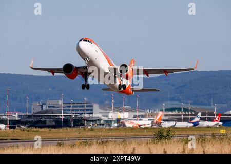 Easy Jet A320 Neo Start, Symbolbild, EuroAirport Basel Mulhouse, Schweiz, Frankreich, Kennzeichen HB-AYO, Airbus 320-251N, Passagiere, Reisen, Fliegen, Urlaub, Geschäftsflüge, Flugverkehr, Verbindung, International, Geschäftsflugzeug, Flugzeug, Abheben, Startbahn, EasyJet Basel EuroAirport Basel Mulhouse F Baden-Württemberg Frankreich *** Easy Jet A320 Neo take-off, symbolisches Bild, EuroAirport Basel Mulhouse, Schweiz, Frankreich, Kennzeichen HB AYO, Airbus 320 251N, Passagiere, Reisen, Fliegen, Urlaub, Geschäftsflüge, Flugverkehr, Anschlussflüge, International, Geschäftsflugzeug, Flugzeug, t Stockfoto