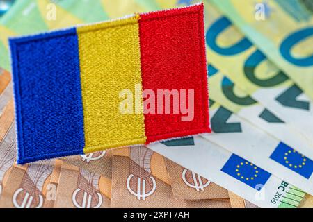 Rumänien Euro. Finanzkonzept. Die Pläne der Rumänen, der Eurozone beizutreten Stockfoto