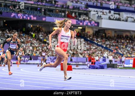 Paris, Frankreich. August 2024. PARIS, FRANKREICH – 7. AUGUST: Natalia Kaczmarek aus Polen tritt am 12. Tag der Leichtathletik im 400-m-Halbfinale der Frauen an – Olympischen Spiele Paris 2024 im Stade de France am 7. August 2024 in Paris an. (Foto von Andy Astfalck/BSR Agency) Credit: BSR Agency/Alamy Live News Stockfoto