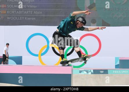 Paris, Frankreich. August 2024. Kieran Wooley aus Australien tritt am Mittwoch, den 7. August, im Finale des Herrenparks bei den Olympischen Sommerspielen 2024 auf dem Place de la Concorde in Paris, Frankreich, auf. 2024. Keegan gewann Gold. Foto: Maya Vidon-White/UPI Credit: UPI/Alamy Live News Stockfoto