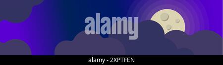 Vektorhintergrund des Mondes mit Wolken. Hintergrund des Nachtvektors. Mond versteckt hinter Wolken Vektor. Vektorsymbol Hintergrund Dämmerung. Stock Vektor