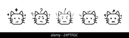 Set von Emoji-Katzen-Vektor. Lineare Gruppe von Katzen mit verschiedenen Emotionen Smiley Vektor. Autorensatz mit vektor-Katzen. Gesichter von Katzen. Stock Vektor