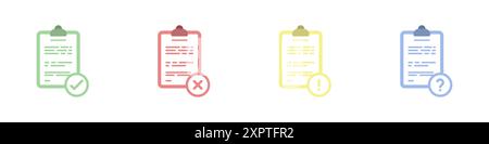 Ordner mit Clip-Vektor-Symbolsatz. Symbole eines zertifizierten oder nicht zertifizierten Dokuments. Gruppe von Geschäftssymbolordnern mit Dokumenten. Vektorabbildung. Stock Vektor