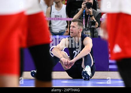 SMITH David ( 20 - USA ) sieht niedergeschlagen aus, Volleyball, Men&#39;s Halbfinale zwischen Polen und den Vereinigten Staaten während der Olympischen Spiele Paris 2024 am 7. August 2024 in der South Paris Arena in Paris, Frankreich Stockfoto