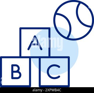 Kinderspielzeug. Buchstabenblöcke und Ball. Lernen und spielen. Pixelperfektes, bearbeitbares Konturvektorsymbol Stock Vektor