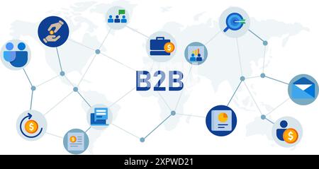 B2B-Business-to-Business-Verbindung Zusammenarbeit Partner International CONNECT Entwicklung Symbolsatz Design Stock Vektor