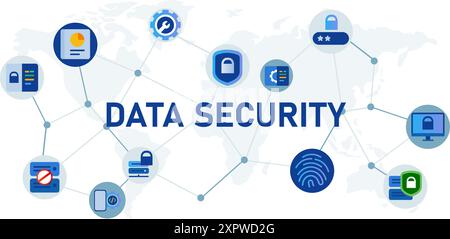 Datenschutz Server Center Private Access Technologie Malware Virenverschlüsselung Firewall sicheres Schloss Symbol Set Design Stock Vektor