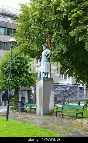 Statue von Snorri Sturluson isländischer Historiker, Dichter und Politiker in Bergen, Norwegen Stockfoto