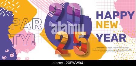 Flache horizontale Bannervorlage für Neujahr 2025 zum Feiern des Neujahrs 2025 Stock Vektor