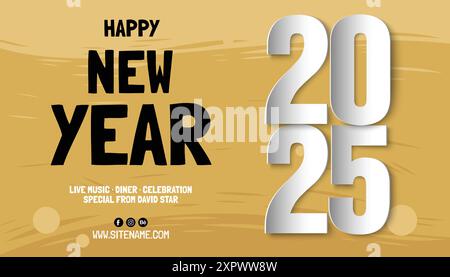 Frohes Neues Jahr 2025. Festliche, realistische Dekoration elegante Nummer zur Feier 2025, Kalender und Poster Stock Vektor