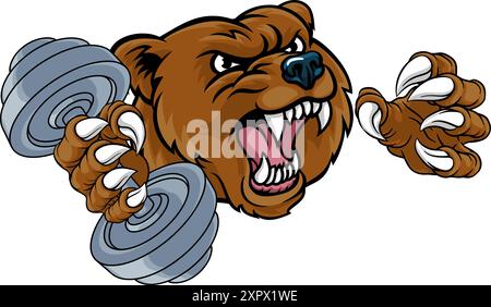 Bear Grizzly Weight Lifting Hantel Gym Maskottchen Stock Vektor