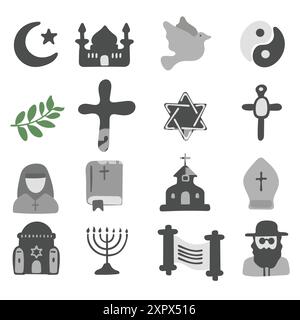 Satz von Doodle Religion Symbole Illustration Vektor isoliert auf weißem Hintergrund Stock Vektor