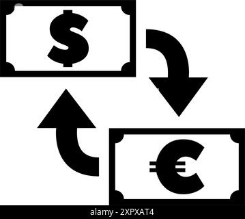 Symbol für den Währungsumtausch mit Dollar- und Euro-Symbolen. Stock Vektor