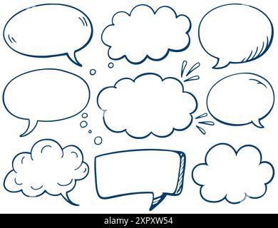 Handgezeichnete Comic-Sprechblasen. Chat-Rahmen im Kritzelstil. Vektorabbildung Stock Vektor
