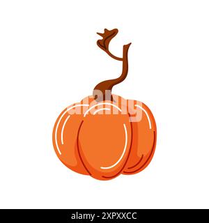 Orange reifer Kürbis im Cartoon-Stil. Herbstdesign für Halloween. Vektorillustration auf weißem Hintergrund isoliert. Stock Vektor