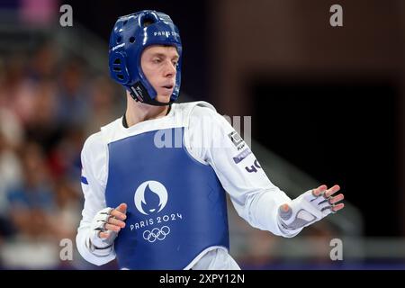 Paris, Frankreich. August 2024. Marko Golubic aus Kroatien während des Achtelfinale der Männer mit 68 kg am 13. Tag der Olympischen Spiele 2024 im Grand Palais in Paris, Frankreich, am 8. August 2024. Foto: Igor Kralj/PIXSELL Credit: Pixsell/Alamy Live News Stockfoto