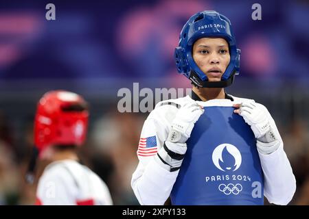 Paris, Frankreich. August 2024. Faith Dillon aus den USA während des Achtelfinale der Frauen mit 57 kg am 13. Tag der Olympischen Spiele 2024 im Grand Palais in Paris, Frankreich, 8. August 2024. Foto: Igor Kralj/PIXSELL Credit: Pixsell/Alamy Live News Stockfoto