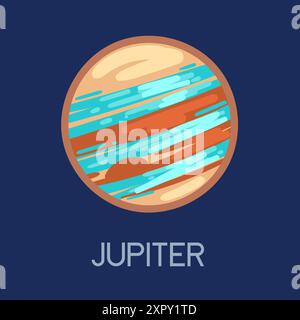 Heller Jupiter Planet mit Titel. Planet des Sonnensystems mit dynamischen Wirbeln und Texturen. Perfekt für pädagogische Inhalte und Astronomie. Vektorillustra Stock Vektor