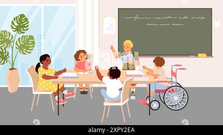 Gruppenunterricht für Kinder in der Bibliothek oder in der Schulklasse Stock Vektor