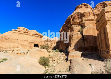 Landschaften in der Wüste Wadi Musa in Jordanien bei Petra Stockfoto