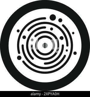 Minimalistisches Symbol, das ein Universum mit Planeten darstellt, die um die Sonne umkreisen Stock Vektor