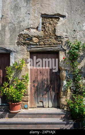 Frankreich, Region Nouvelle-Aquitaine, Donzenac, traditionelle alte Tür in der Rue des Pénitents Stockfoto