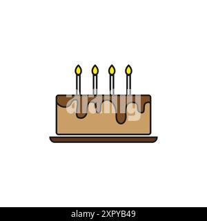Geburtstagskuchen mit Kerzen isoliert auf weißem Hintergrund Vektor-Illustration. Stock Vektor