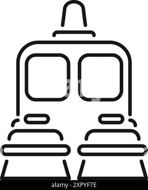 Einfache Linienzeichnung der Vorderseite eines Zuges mit leeren Sitzen und großen Fenstern Stock Vektor