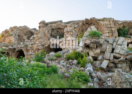 Ruinen der antiken Stadt Side. Altes Theater. Blick von außen. Stockfoto