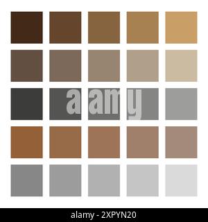 Neutrale Farbpalette. 25 verschiedene Farbtöne. Schwarzweiß-Vektorabbildungen. Einfaches quadratisches Design. Stock Vektor