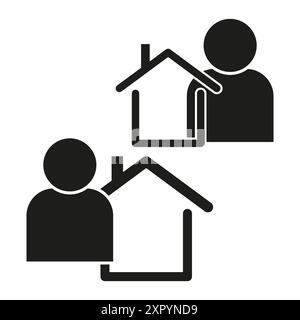 Symbol „Remote Work“. Vektor für das Heimbüro. Schwarze Silhouettenfiguren. Telearbeit-Konzept. Stock Vektor